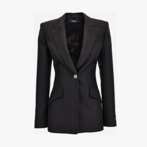 Informal Jacket In Responsible Wool Tonal Pinstripes - Black