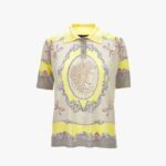 Knit Sweater In Medusa Cameo Printed Silk - Pale Yellow-Light Grey