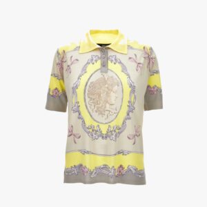 Knit Sweater In Medusa Cameo Printed Silk - Pale Yellow-Light Grey