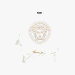 T-Shirt In Organic Stretch Cotton Jersey-Medusa Embroidery - White-Gold