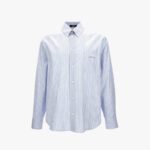 Informal Shirt In Striped Poplin-Carre' Silk Chain Print And Versace Embroidery - Pastel Blue-Gold