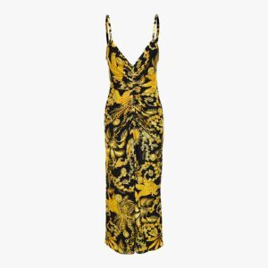 Dress In Jersey Barocco Palm Allover Print - Black-Gold