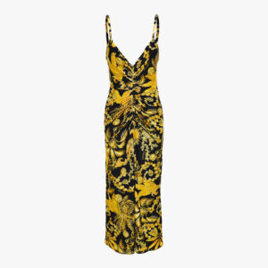 Dress In Jersey Barocco Palm Allover Print - Black-Gold