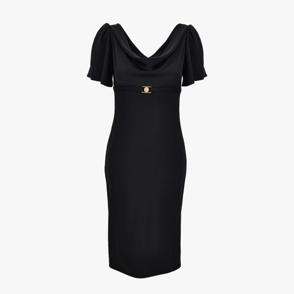 Dress In Techno Piquet Stretch Fabric-Poly Details - Black