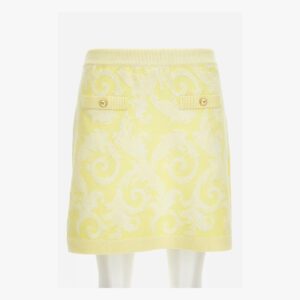 Knit Skirt In Barocco Leafy Viscose Blend Jacquard - Yellow