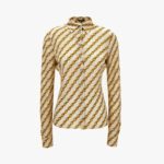 Formal Shirt In Oblique Gold Chain Stripes On Responsible Viscose Liquid Jersey Light - Bone-Gold