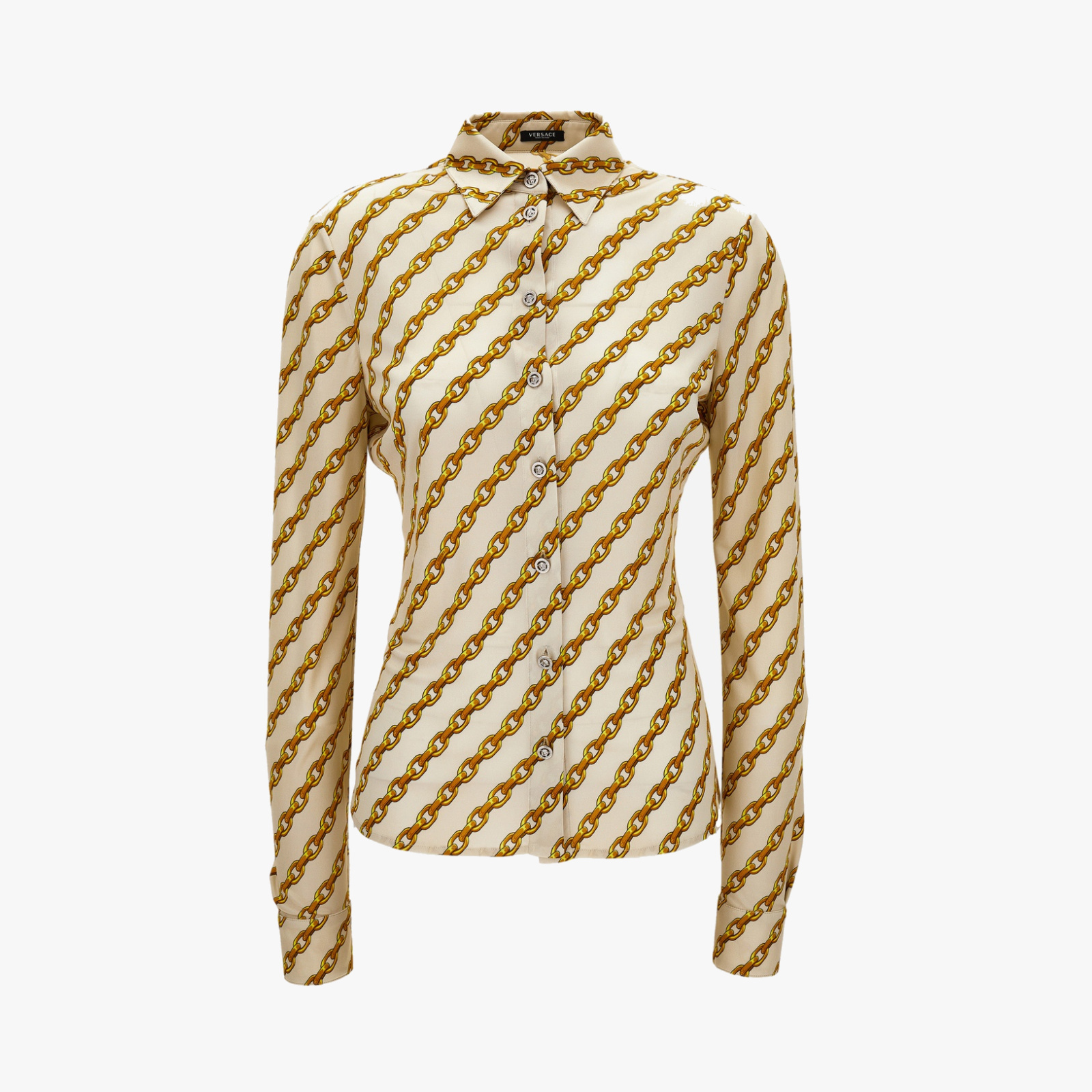 Formal Shirt In Oblique Gold Chain Stripes On Responsible Viscose Liquid Jersey Light - Bone-Gold Formal Shirt In Oblique Gold Chain Stripes On Responsible Viscose Liquid Jersey Light - Bone-Gold