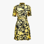 Dress In Viscose Baroque Palm Allover Print - Black-Gold
