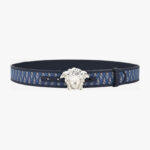 Belt H.40 In Jacquard V Fabric+Calf Leather - Denim-Palladium