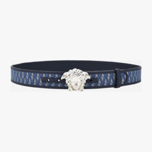Belt H.40 In Jacquard V Fabric+Calf Leather - Denim-Palladium