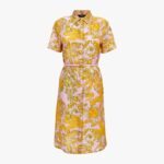 Dress In Twill Poly Baroque Palm Allover Print - Pastel Pink-Gold