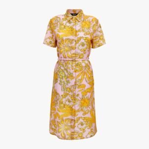 Dress In Twill Poly Baroque Palm Allover Print - Pastel Pink-Gold