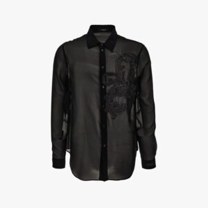 Evening Shirt In Silk Georgette-Barocco Leaf Embroidery