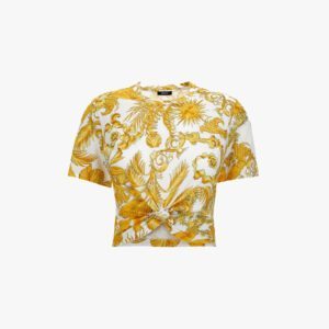 T-Shirt In Jersey Cotton Print Barocco Palm Allover - White-Gold