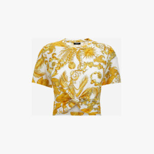 T-Shirt In Jersey Cotton Print Barocco Palm Allover - White-Gold