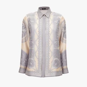 Formal Shirt In Coupe Des Dieux Barocco Foulard On Responsible Silk Twill - Silver Grey-Champagne