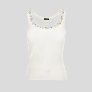 Top In Cotton Stretch Rib Embroidery - White