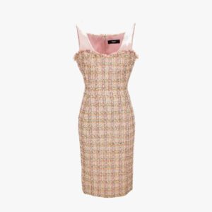 Dress In Cotton Mix Fancy Tweed - Pastel Pink-White