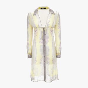 Dress In Medusa Cameo Foulard On Responsible Silk Creponne - Pale Yellow-Light Grey