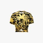 T-Shirt In Jersey Cotton Print Barocco Palm Allover - Black-Gold