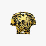 T-Shirt In Jersey Cotton Print Barocco Palm Allover - Black-Gold