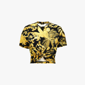 T-Shirt In Jersey Cotton Print Barocco Palm Allover - Black-Gold