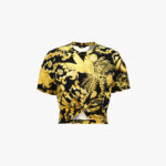 T-Shirt In Jersey Cotton Print Barocco Palm Allover - Black-Gold