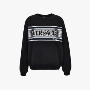 Sweatshirt In Non-Brushed Sweat Fabric-Stripe Versace Print - Black-White-Powder Blue