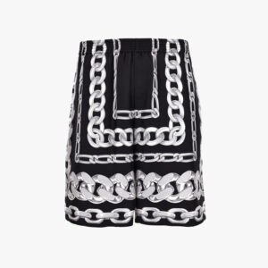 Shorts In Medusa Chains Print Silk Twill - Black-Grey