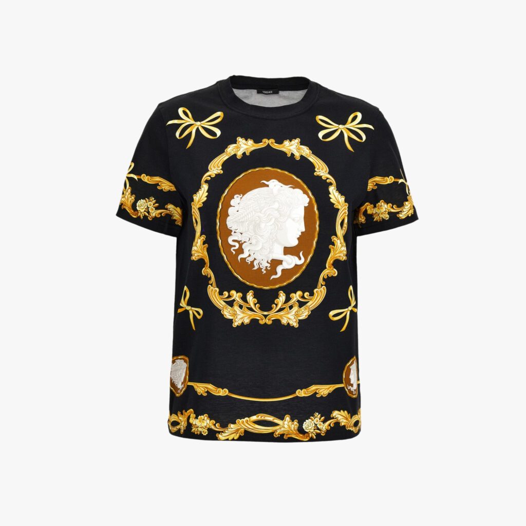 T-Shirt In Medusa Cameo Print On Responsible Cotton Jersey - Black-Gold