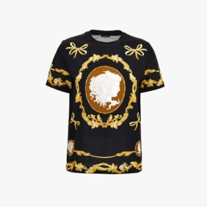 T-Shirt In Medusa Cameo Print On Responsible Cotton Jersey - Black-Gold