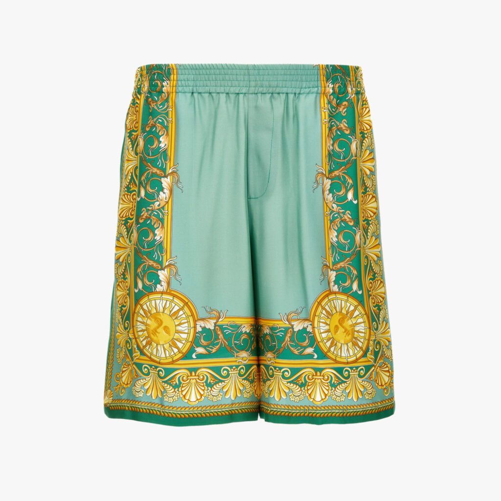 Shorts In Barocco Palm Print Silk Fabric - Pink