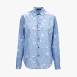 Informal Shirt In Poplin Fabric Medusa Leafy Print - Blue