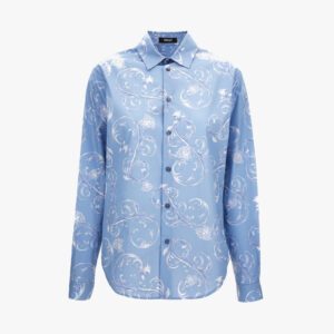 Informal Shirt In Poplin Fabric Medusa Leafy Print - Blue