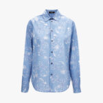 Informal Shirt In Poplin Fabric Medusa Leafy Print - Blue