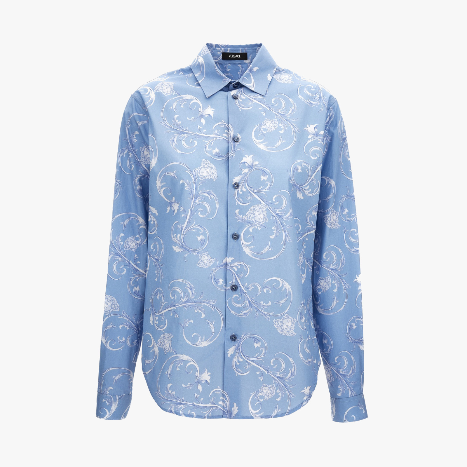 Informal Shirt In Poplin Fabric Medusa Leafy Print - Blue Informal Shirt In Poplin Fabric Medusa Leafy Print - Blue