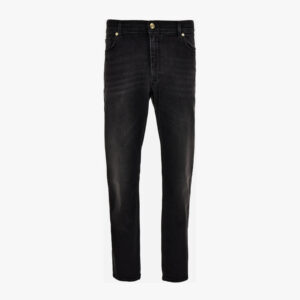 Pant Denim In Black Stretch Denim-Stone Wash-Mustache-Medusa Embroidery - Anthracite-Anthracite