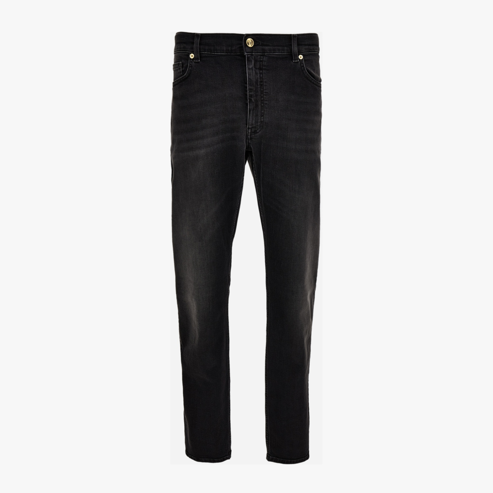 Pant Denim In Black Stretch Denim-Stone Wash-Mustache-Medusa Embroidery - Anthracite-Anthracite Pant Denim In Black Stretch Denim-Stone Wash-Mustache-Medusa Embroidery - Anthracite-Anthracite