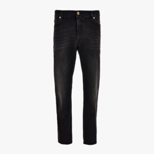 Pant Denim In Blue Stretch Denim Fabric Light Stone Wash -Medusa Embroidery - Blue