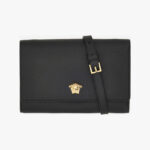 Wallet On Strap In Grainy Calf Leather - Black-Versace Gold
