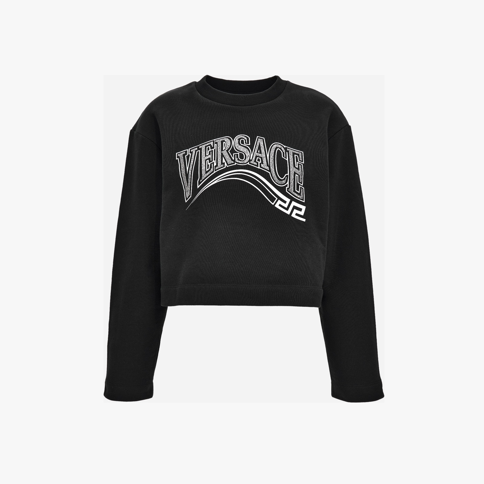 Sweatshirt In Unbrushed Cotton Sweatshirt Fabric With Print + Greek Varsity Logo Strass - Black Sweatshirt In Unbrushed Cotton Sweatshirt Fabric With Print + Greek Varsity Logo Strass - Black