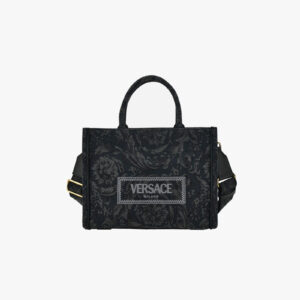 Tote In Embroidery Jacquard Barocco-Calf Leather - Black-Black-Versace-Gold