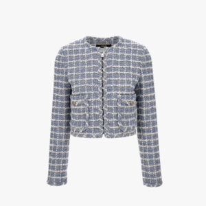 Informal Jacket In Cotton Mix Windowpane Tweed Boucle - Light Indigo