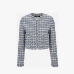Informal Jacket In Cotton Mix Windowpane Tweed Boucle - Light Indigo