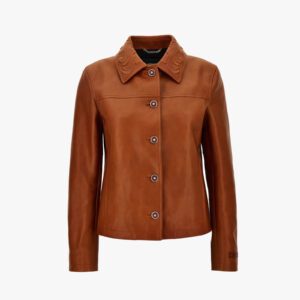 Jacket Leather In Textured Calfskin - Orange