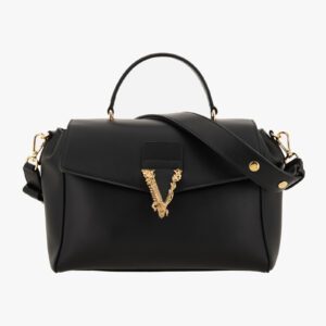 Top Handle In Calf Leather - Black-Versace Gold