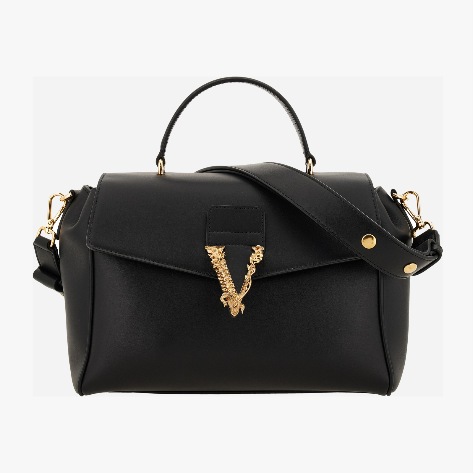 Top Handle In Calf Leather - Black-Versace Gold Top Handle In Calf Leather - Black-Versace Gold