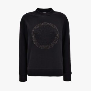 Sweatshirt In Sweatshirt Fabric With Medusa Rhinestone Embroidery-Greca Studs - Black-Black