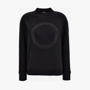 Sweatshirt In Sweatshirt Fabric With Medusa Rhinestone Embroidery-Greca Studs - Black-Black