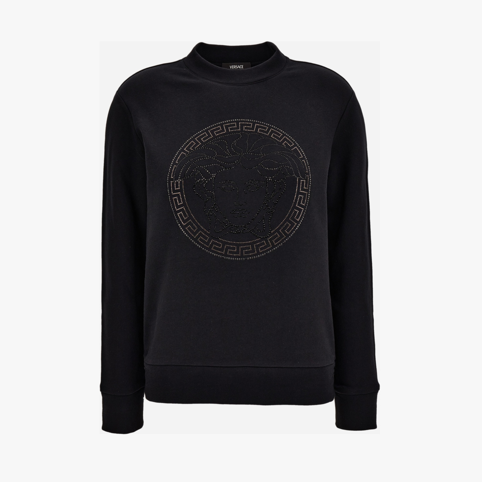 Sweatshirt In Sweatshirt Fabric With Medusa Rhinestone Embroidery-Greca Studs - Black-Black Sweatshirt In Sweatshirt Fabric With Medusa Rhinestone Embroidery-Greca Studs - Black-Black